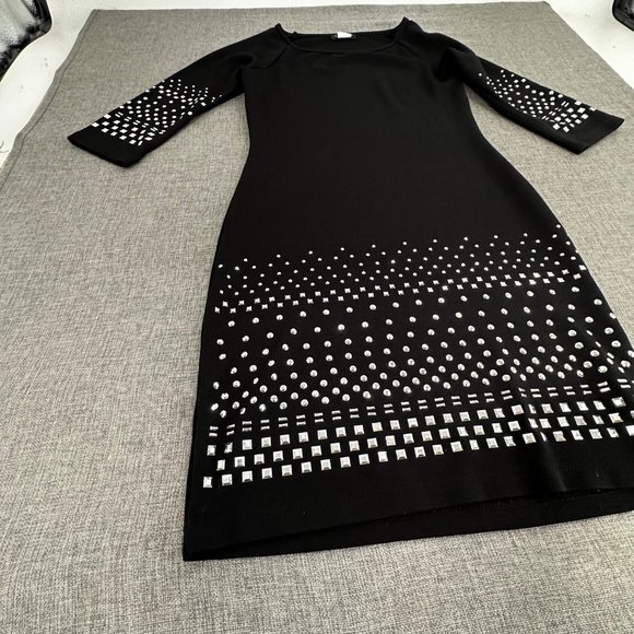 Venus Black Dress‎ Silver Studs Size XS Round Neck Viscose Polyester Elastan - Picture 3 of 12